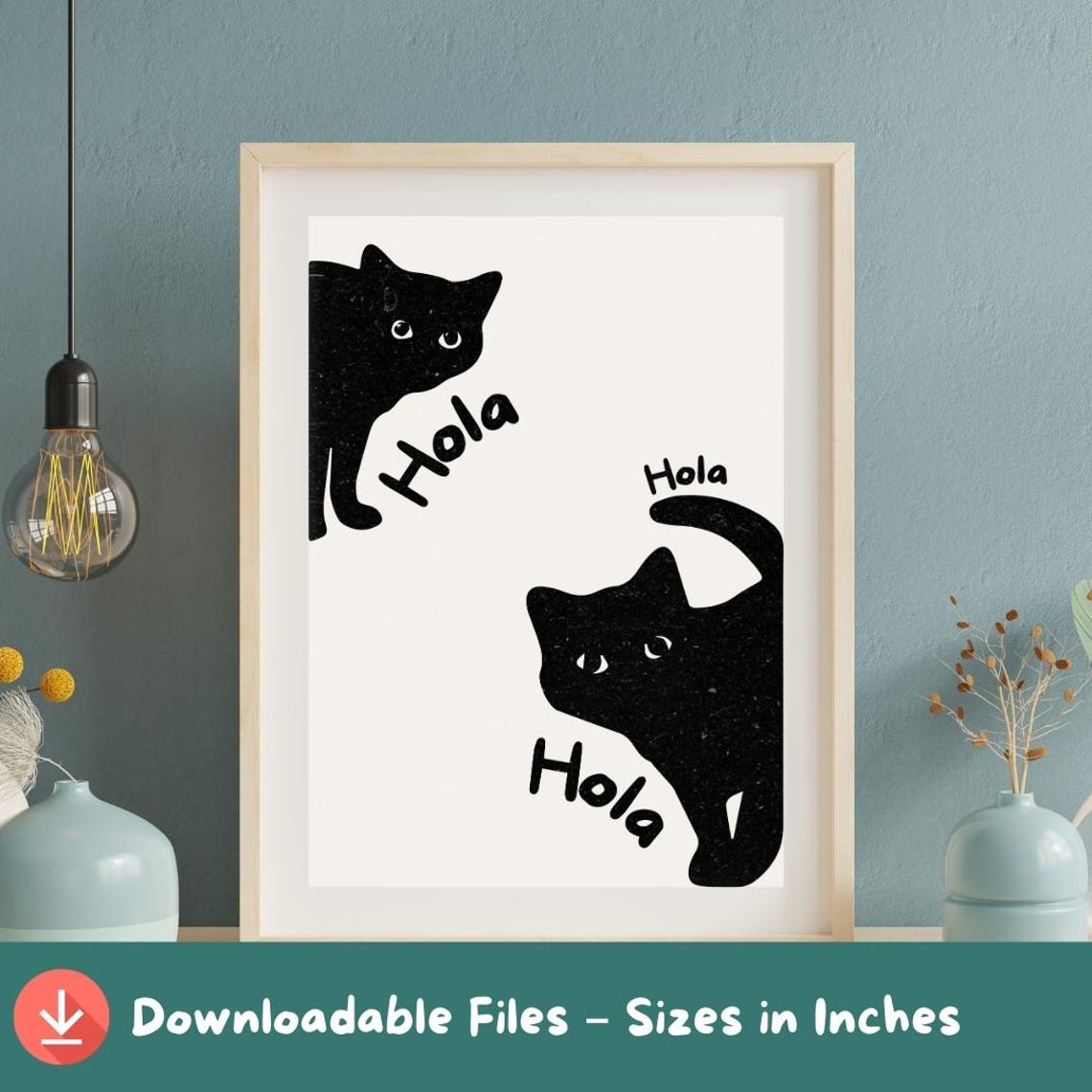 Two Black Cats Peeking Saying Hola Funny Kitty Greeting Poster