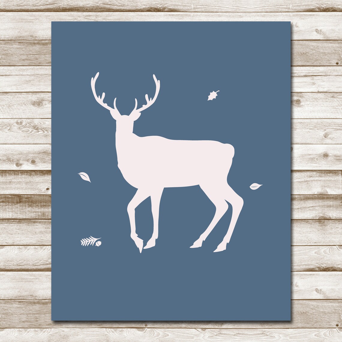 White Stag Deer Silhouette Dusty Blue Minimalist Woodland Antler Poster - Image 4