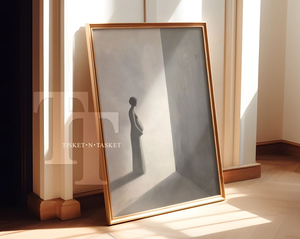 Monochrome Pregnant Mother Silhouette Minimalist Maternity Art Poster