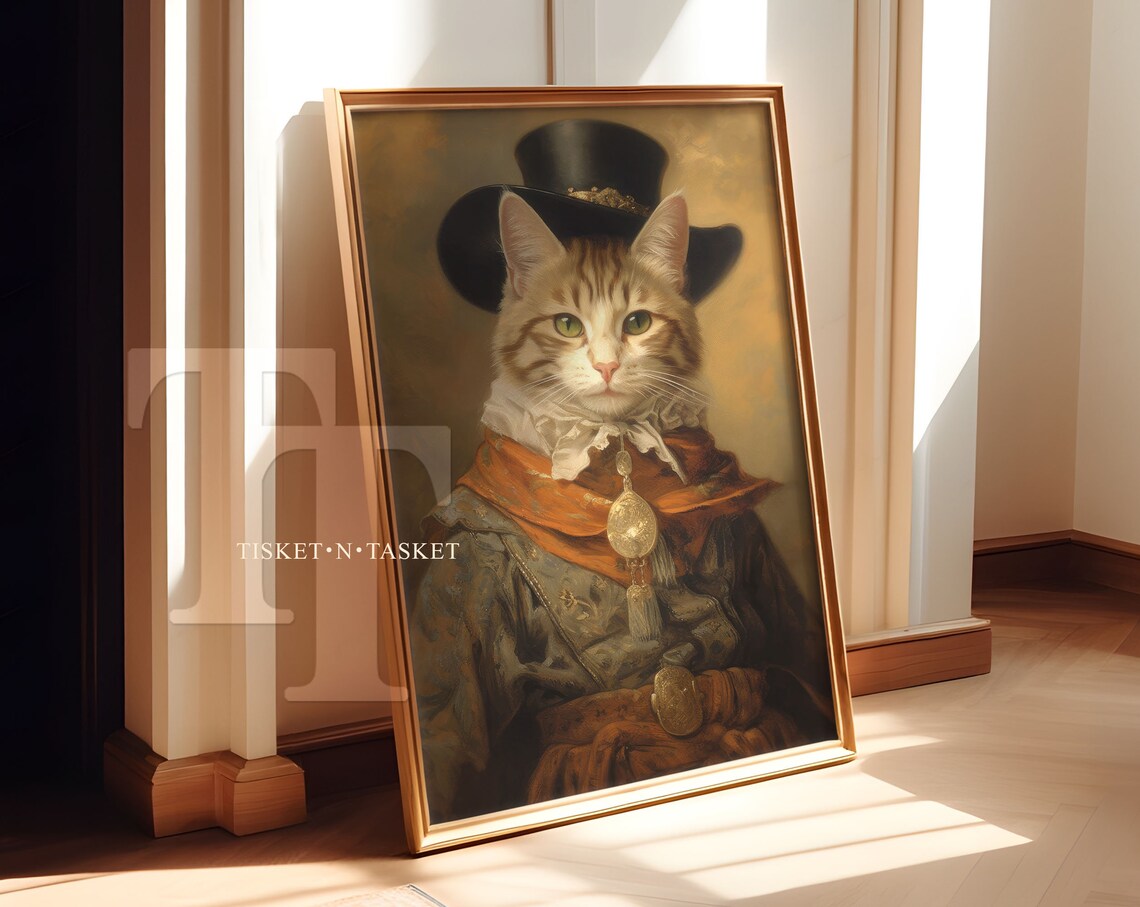 Western Cowboy Cat Vintage Style Portrait Poster