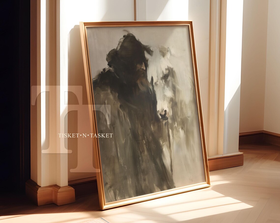 Horse Shadow Rider Abstract Monochrome Equestrian Painting Poster