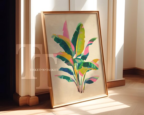 Simple Pink Green Fern Botanical Print Wall Art