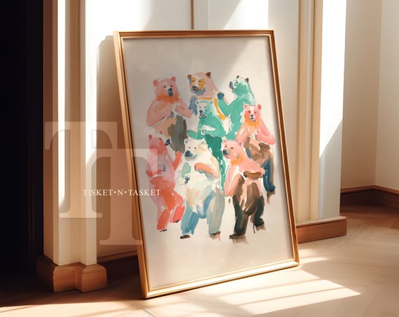 Dancing Bears Cute Colorful Watercolor Painting Fun Bright Kids Room Nursery Childrens Decor Wall Art