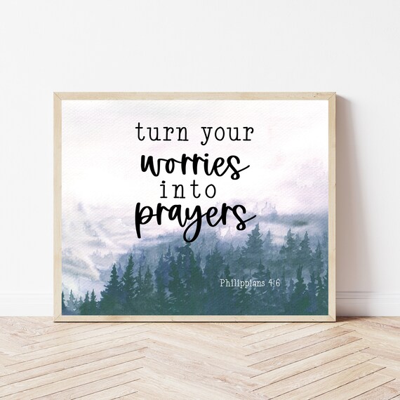 Turn Your Worries Into Prayers Philippians 46 Watercolor Forest Poster