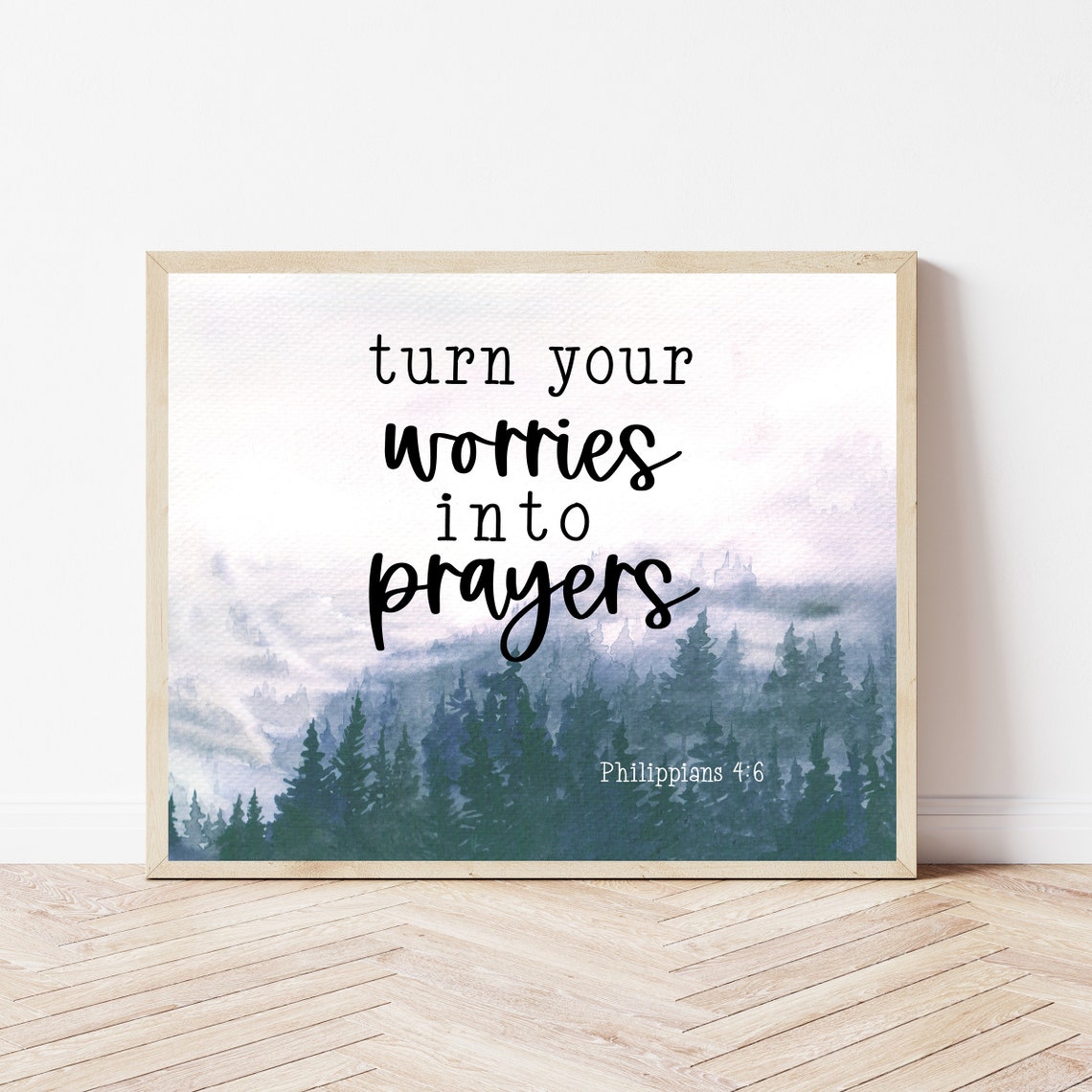 Turn Your Worries Into Prayers Philippians 46 Watercolor Forest Poster