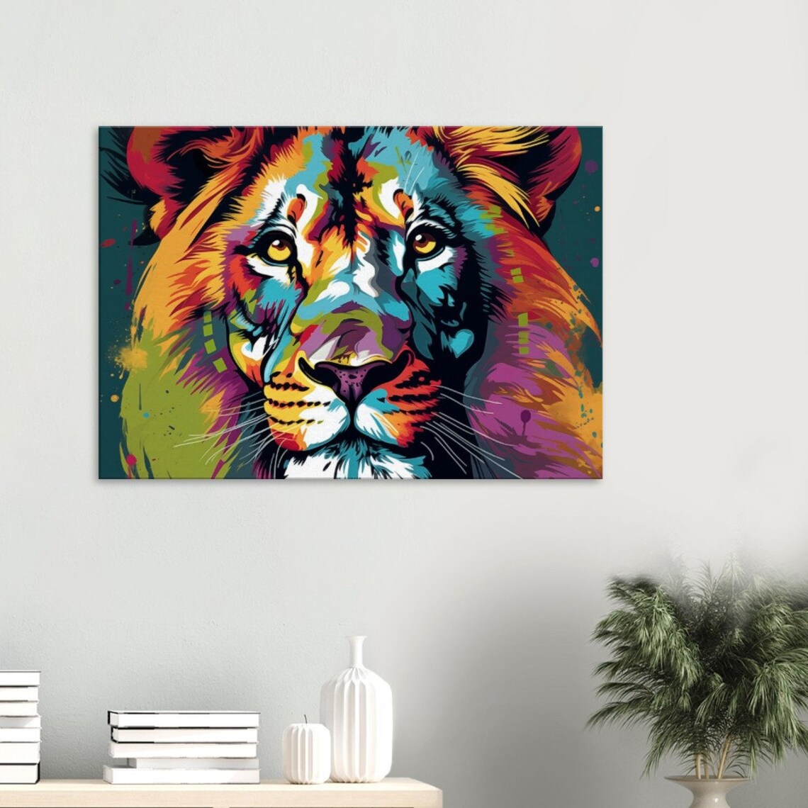 Colorful Pop Art Lion Face Portrait Vibrant Wildlife Animal Canvas Wall Art - Image 2