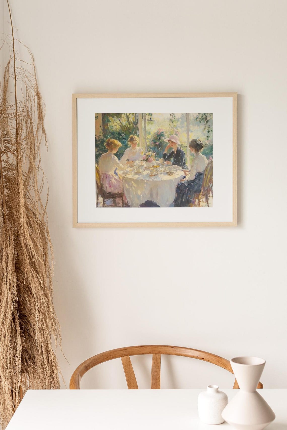 Four Ladies Taking Tea on a Sunlit Garden Terrace Vintage Style Poster - Image 3