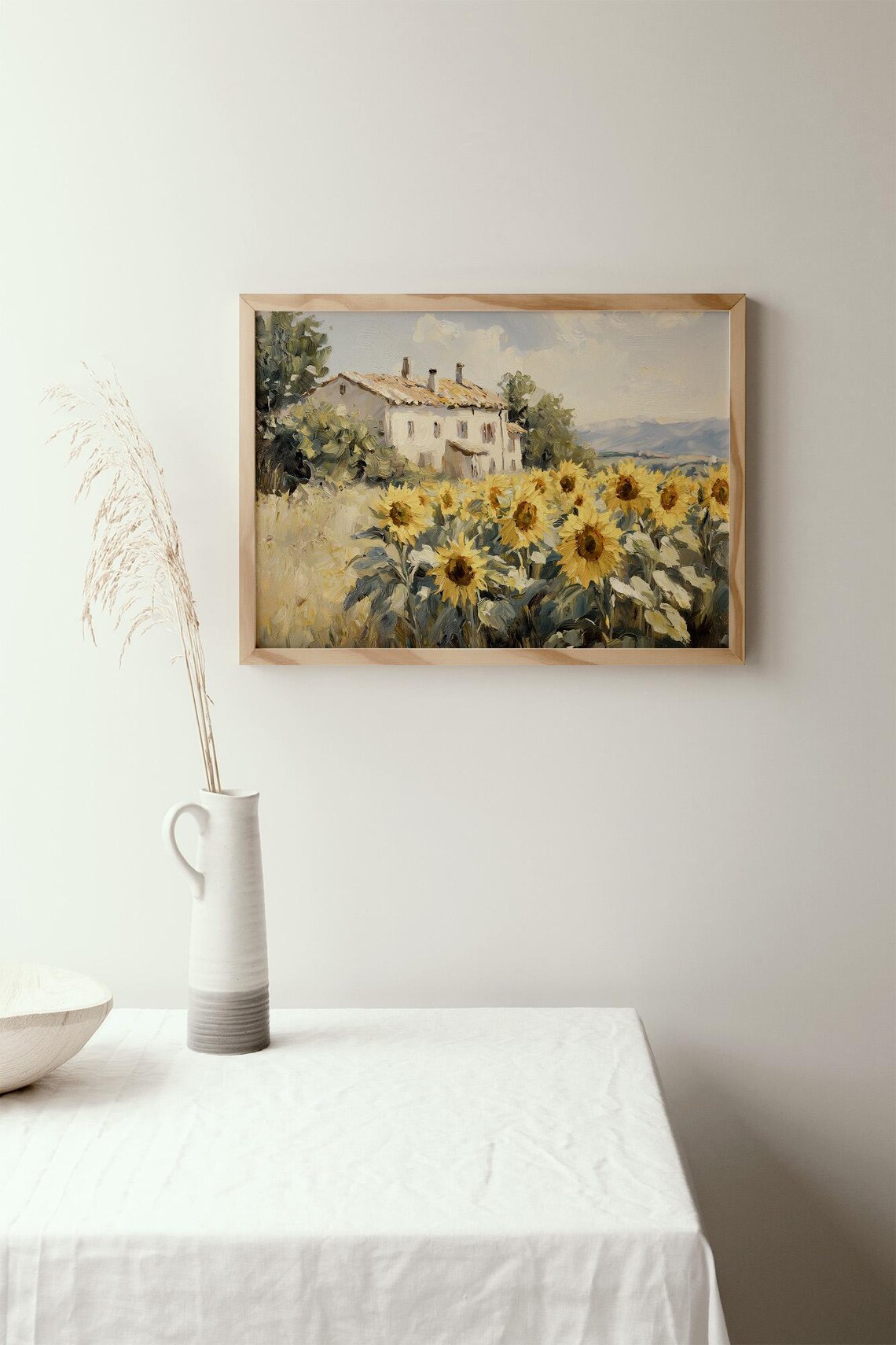 Sunflower Field Cottage Landscape Print, Farmhouse - Image 2