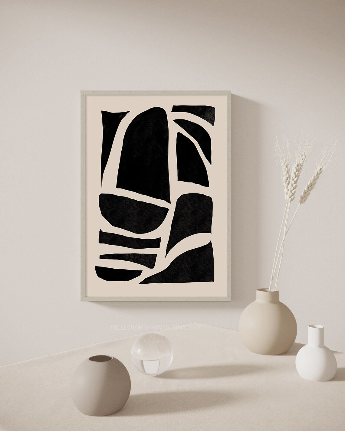 Black Beige Abstract Mid-Century Wall Art Print - Image 3