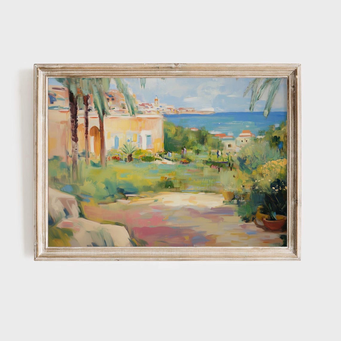 Mediterranean Seaside Town Colorful Coastal Landscape Painting Poster