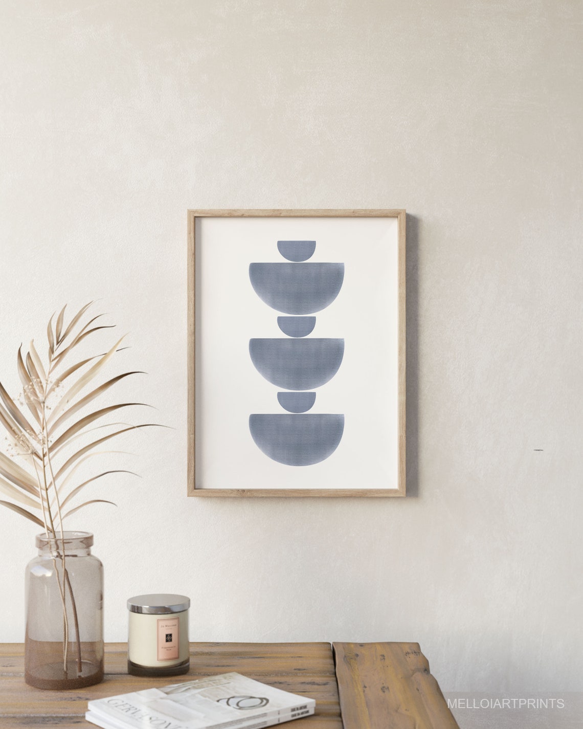 Blue Gray Stacked Semicircles Geometric Minimalist Art Poster - Image 3