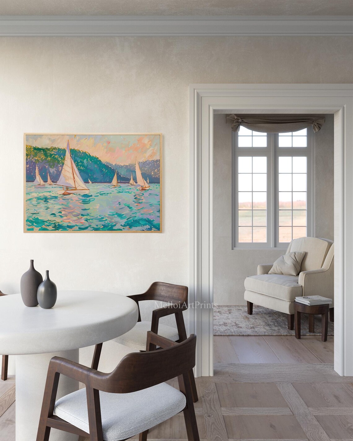 Impressionist Sailboat Regatta Oil Painting Sunset Coastal Art Poster - Image 3