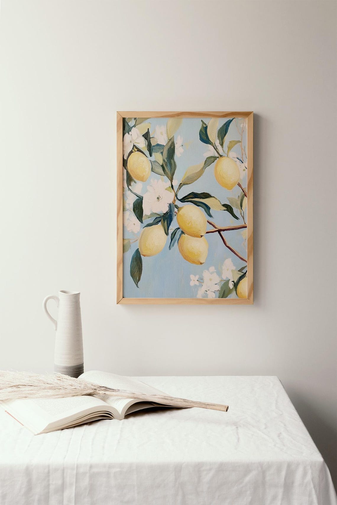 Lemon Tree Branches With Blossoms Against a Blue Sky Citrus Wall Art - Image 2