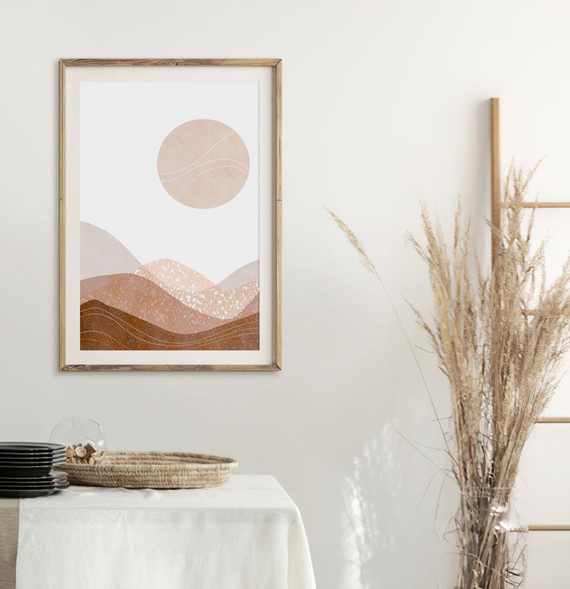 Minimalist Desert Sun Over Layered Hills Boho Landscape Art Poster - Image 2