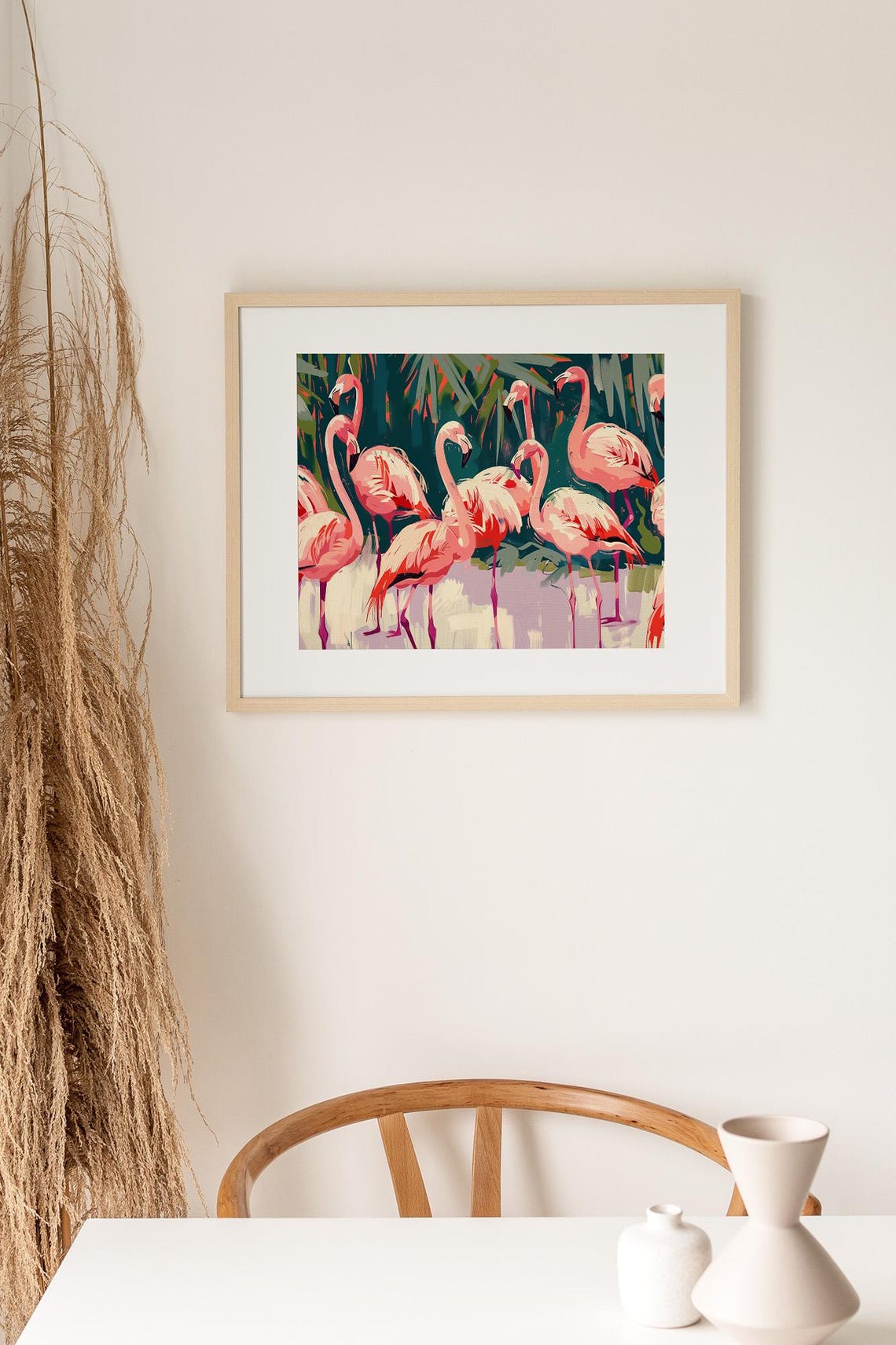 Vibrant Pink Flamingos Tropical Wildlife Colorful Art Poster - Image 2