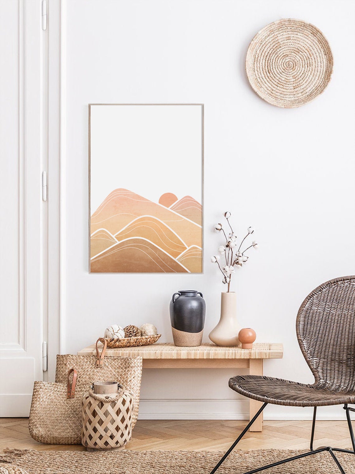 Terracotta Mountain Ridges Sun Abstract Line Work Landscape Poster - Image 3