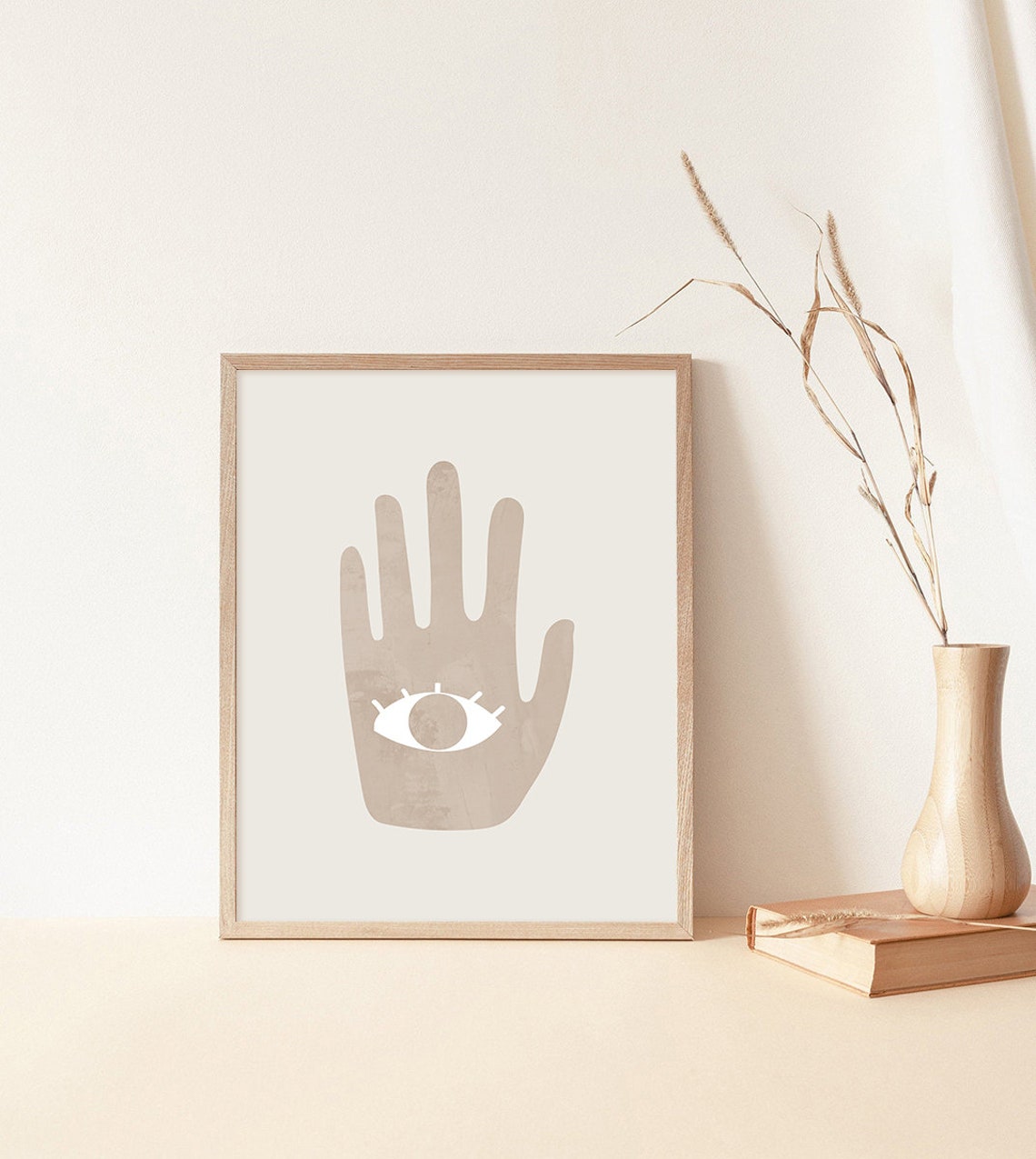 Beige Hand Evil Eye Boho Spiritual Minimalist Symbol Art Poster - Image 3