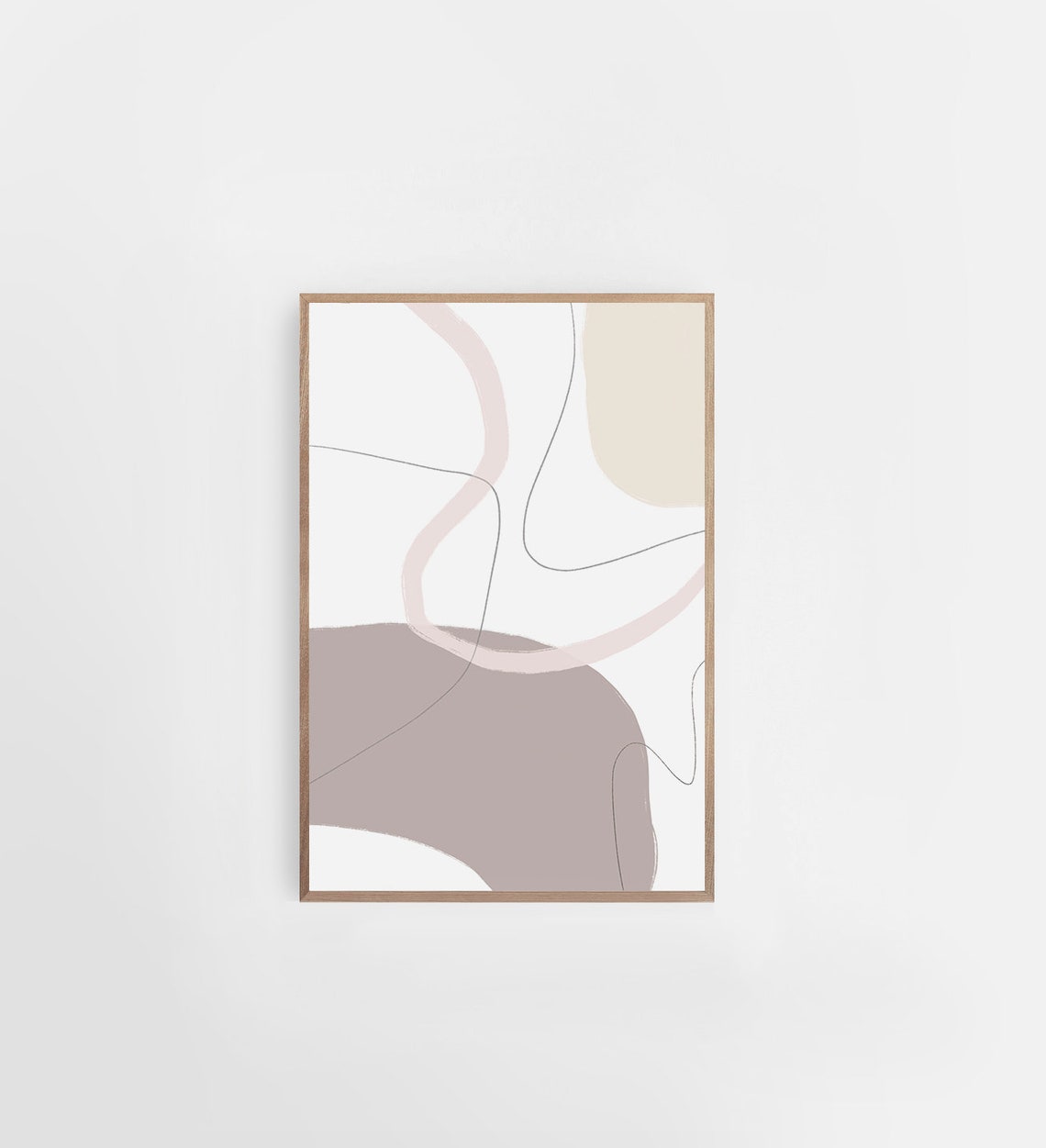 Neutral Beige Abstract Line Art Soft Curves Modern Wall Poster