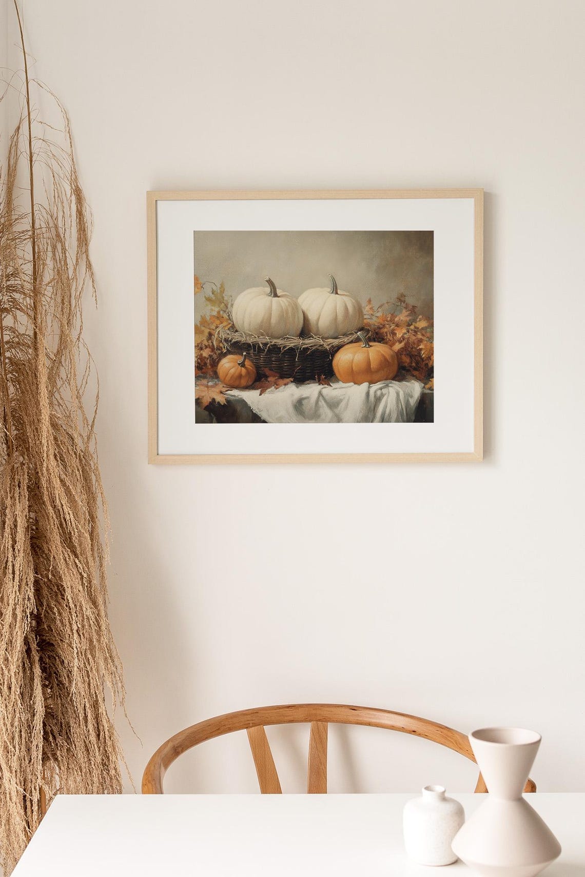 White Pumpkin Harvest Still Life Rustic Autumn Farmhouse Poster - Image 3