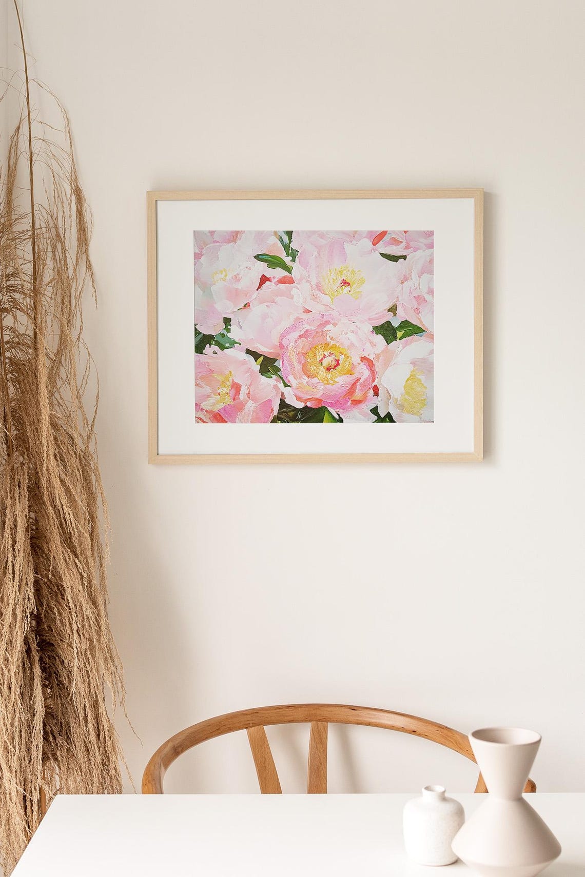 Pink Peony Blooms Close Up Romantic Floral Oil Painting Wall Art - Image 3