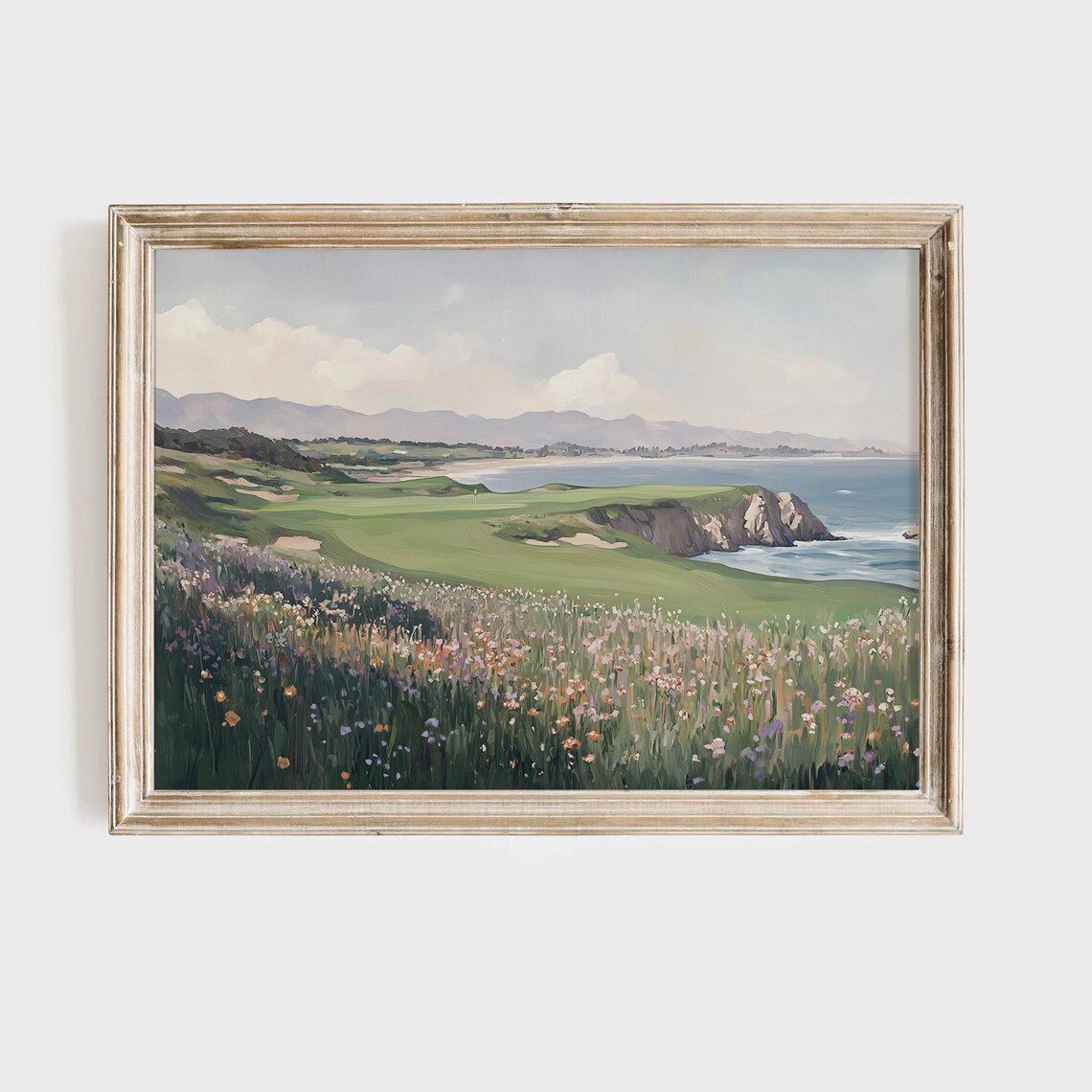 Coastal Golf Course Print Ocean View Wall Art Landscape Painting Print Nature Poster Art