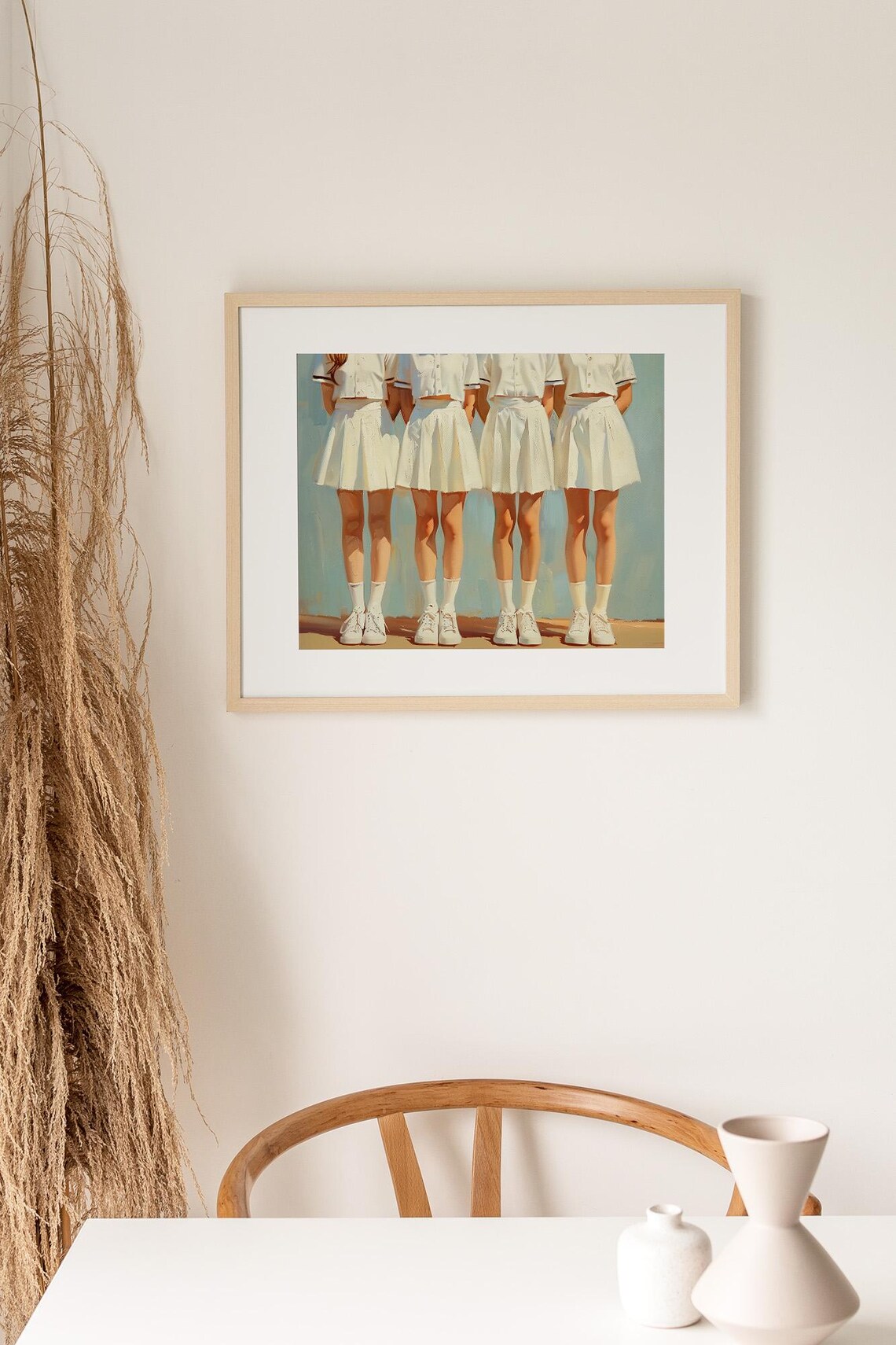Four Women in Matching White Tennis Outfits Vintage Painting Poster - Image 4