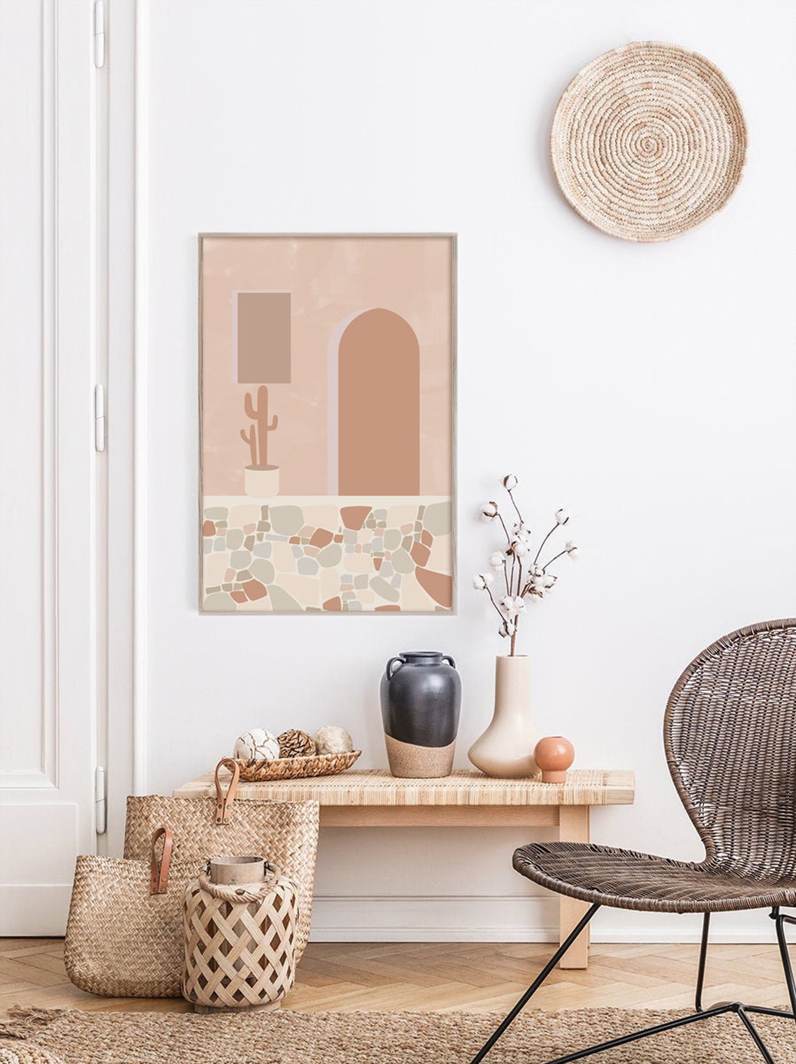 Pastel Arch Doorway Cactus Mediterranean Tile Minimal Wall Poster - Image 3