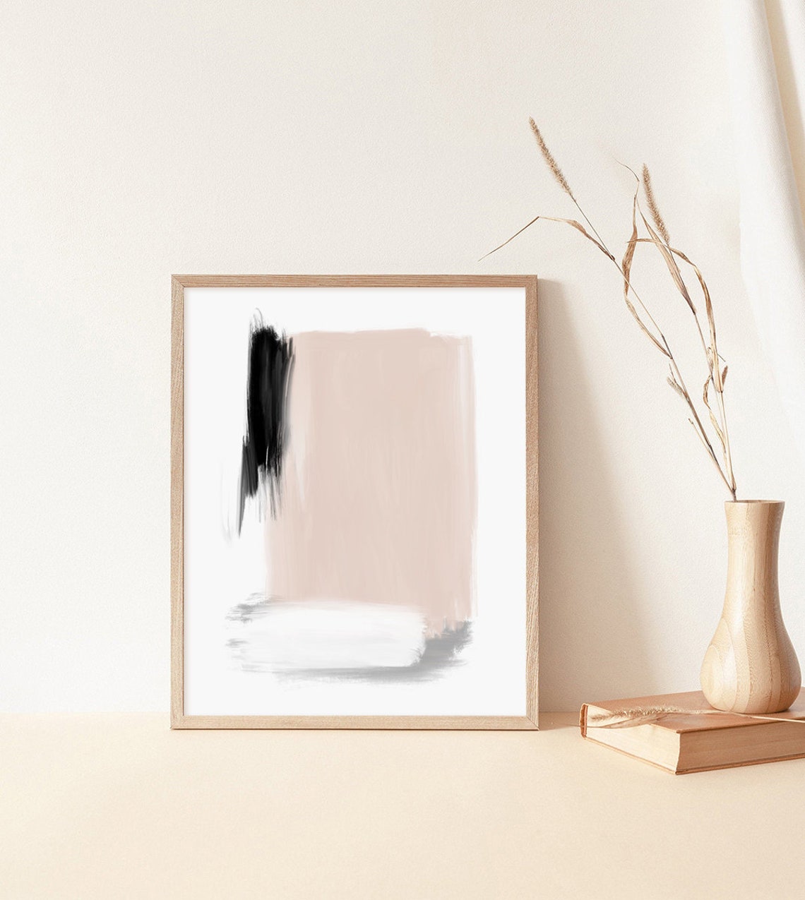 Blush Pink and Gray Expressive Brushstroke Abstract Minimal Art Poster - Image 3