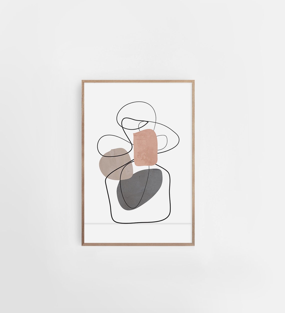 Continuous Black Line Abstract with Blush Shapes Modern Minimal Poster - Image 2