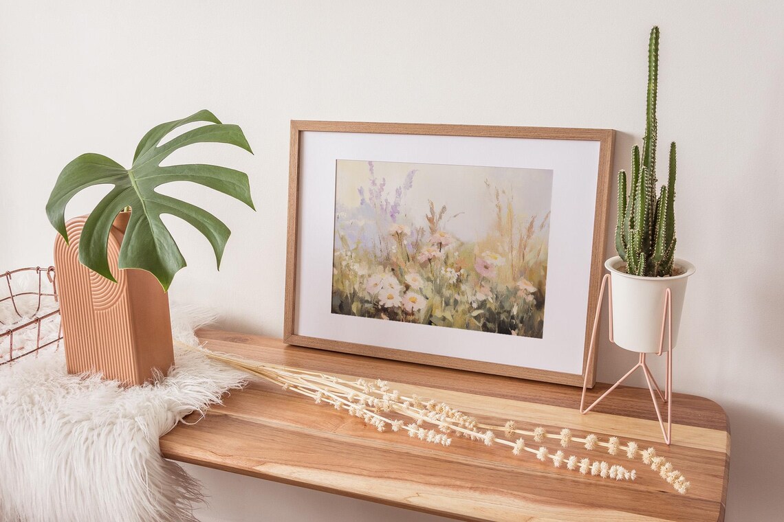 Pastel Wildflower Meadow Daisies Floral Cottage Painting Wall Art - Image 2