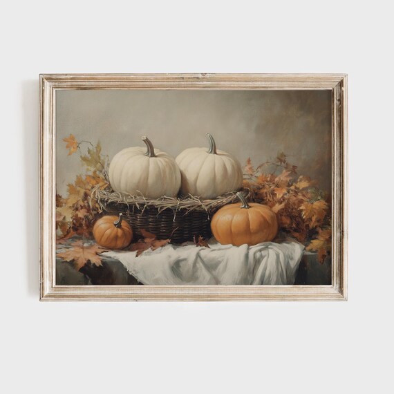 White Pumpkin Harvest Still Life Rustic Autumn Farmhouse Poster