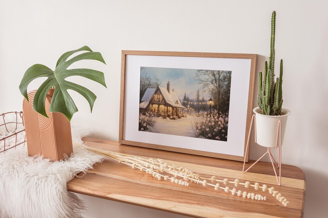 Cozy Snowy Cottage With Glowing Windows and Holiday Lights Winter Poster - Image 2