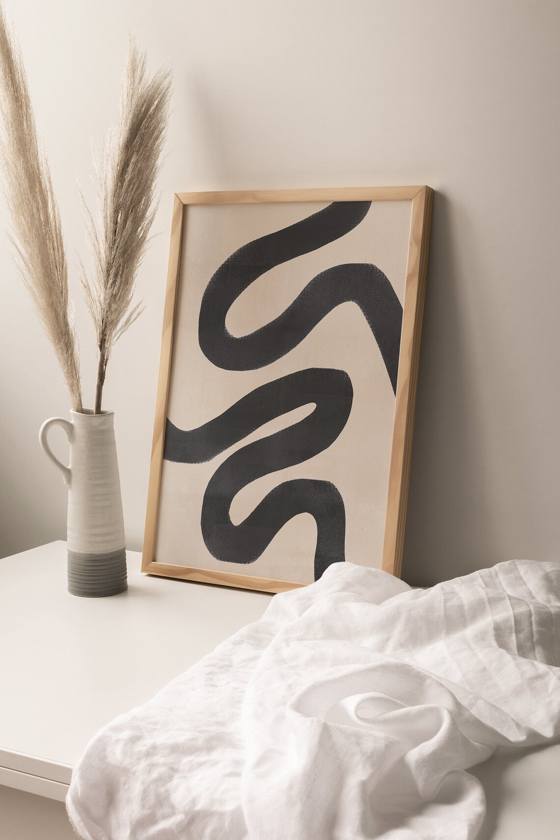 Black Beige Swirl Abstract Art Print, Tropical Style - Image 3