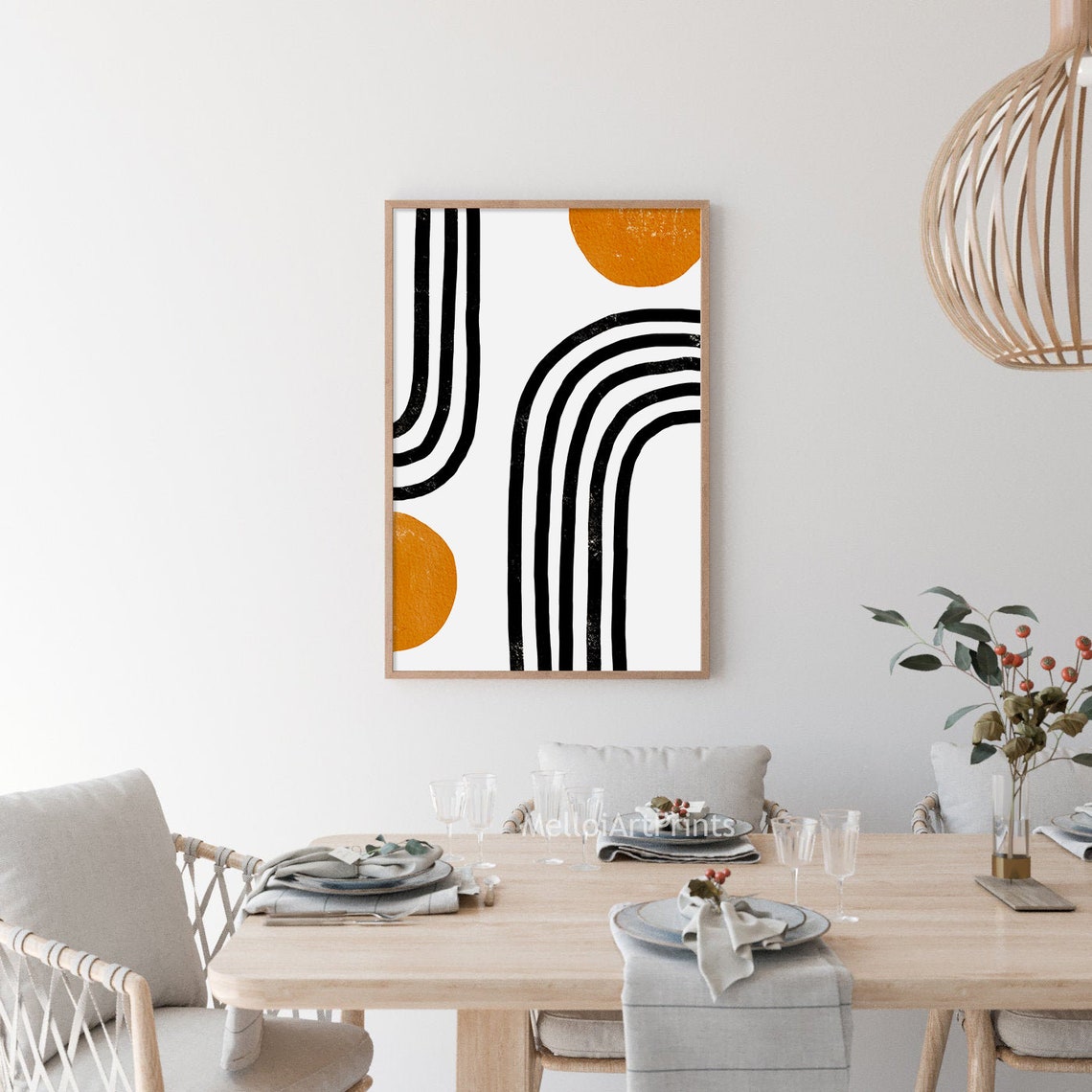 Black Arched Lines Mustard Sun Mid Century Modern Rainbow Poster - Image 2