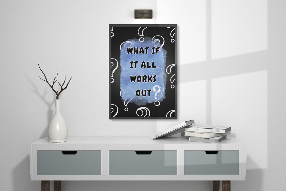 What If It All Works Out Motivational Poster Black Blue Question Mark Watercolor - Image 2