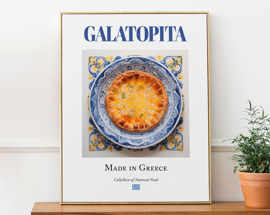 Galatopita On Maiolica Tile Plate, Greek Food Art Print