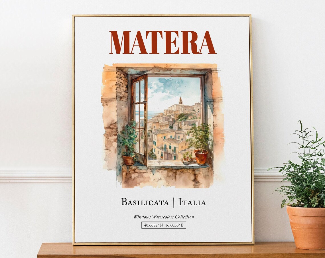 Matera Basilicata Italia Travel Poster, Watercolor