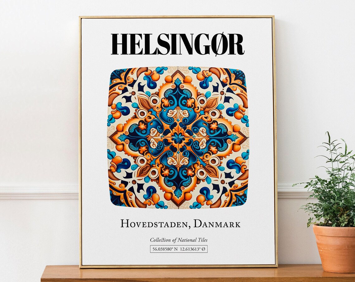 Helsingr Hovedstaden Danmark Traditional Tile Pattern Art Print
