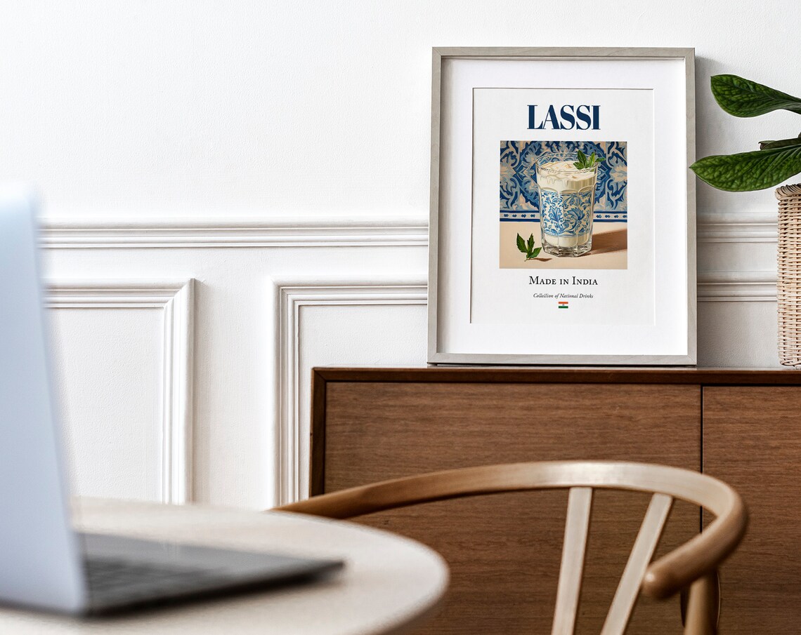 Lassi On Maiolica Tile Traditional Indian Beverage Drink Print Poster Kitchen And Bar Wall Art - Image 4