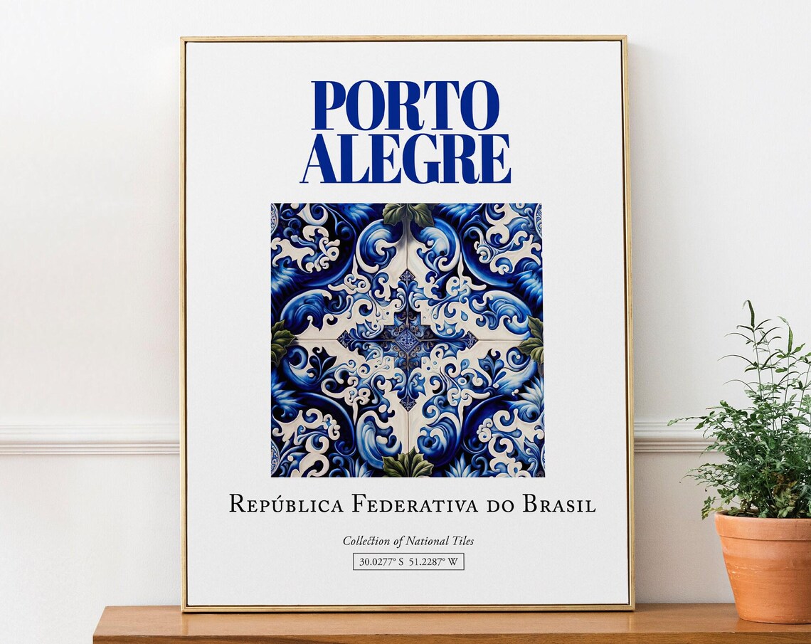 Porto Alegre Brasil Folk Azulejo Tile Travel Poster
