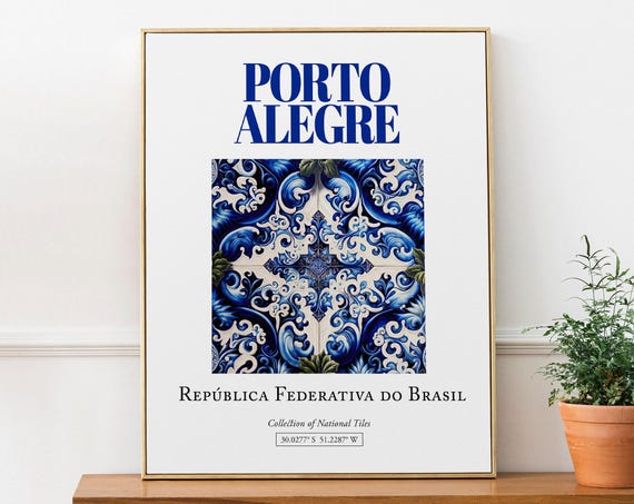 Porto Alegre Brasil Folk Azulejo Tile Travel Poster