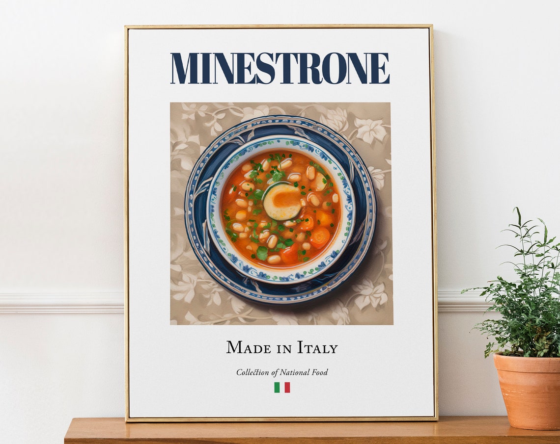 Minestrone on Maiolica Tile Plate, Italian Food Art Print