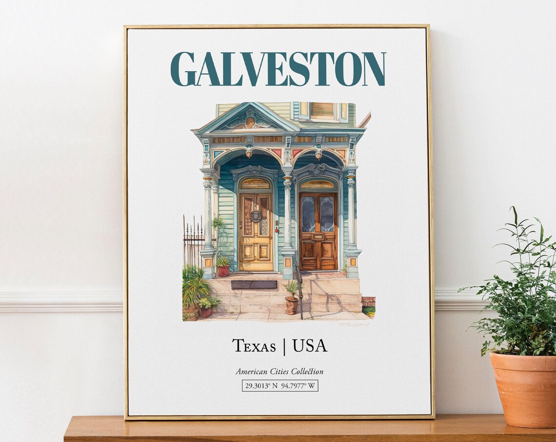 Galveston Texas USA Minimalist Watercolor Poster