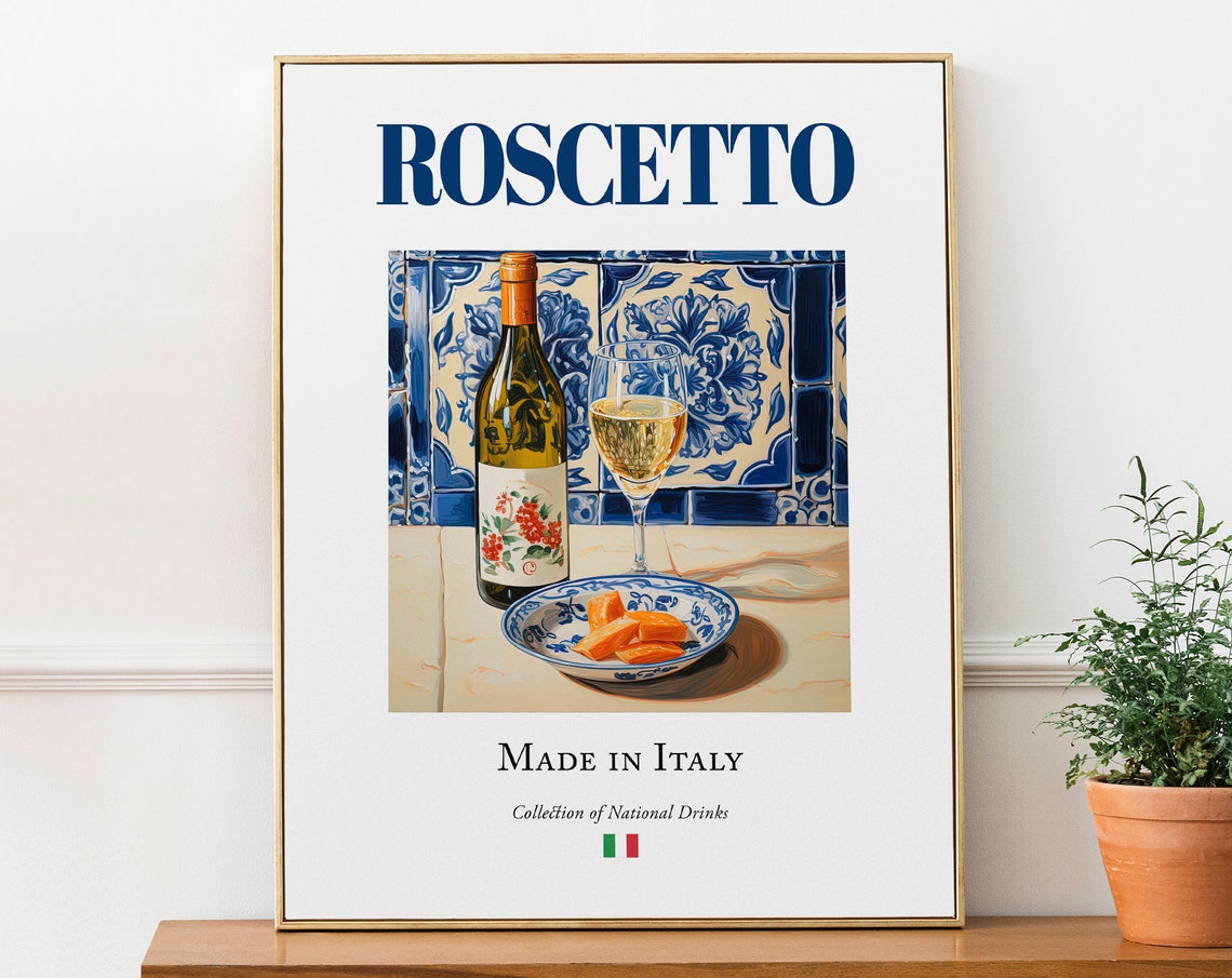 Roscetto Wine on Maiolica Tile, Italian Drink Art Print