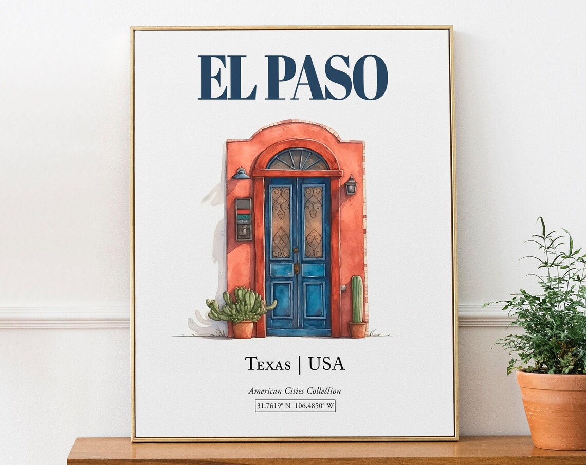El Paso Texas Minimalist Watercolor Travel Poster