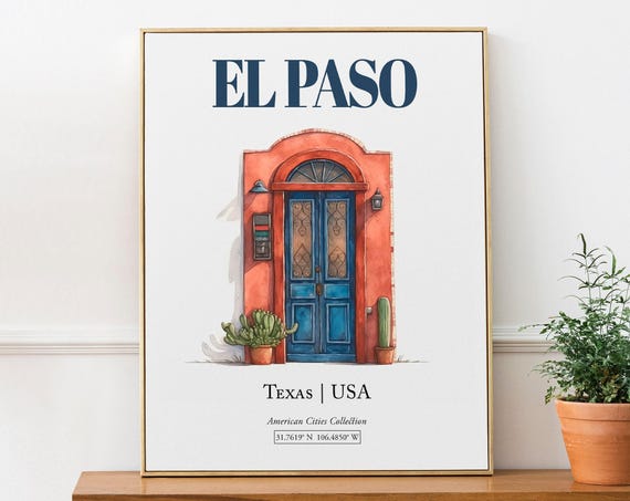 El Paso Texas Minimalist Watercolor Travel Poster