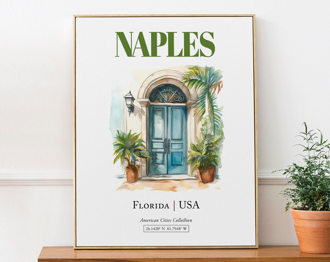 Naples Florida Usa Minimalist Watercolor Door Poster