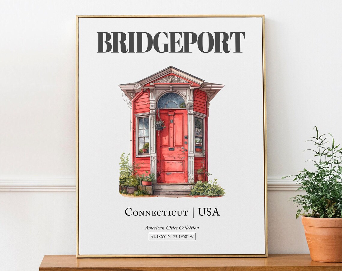 Bridgeport Connecticut Minimalist Watercolor Travel Poster