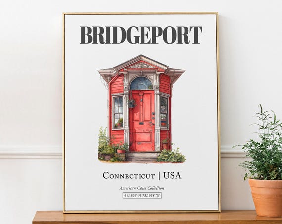 Bridgeport Connecticut Minimalist Watercolor Travel Poster