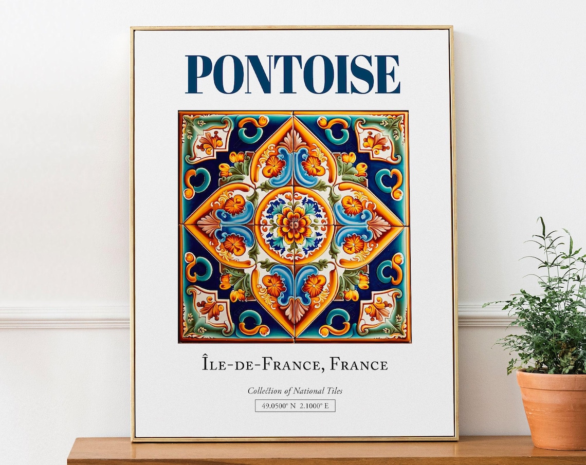 Pontoise, France Folk Traditional Tile Art Print